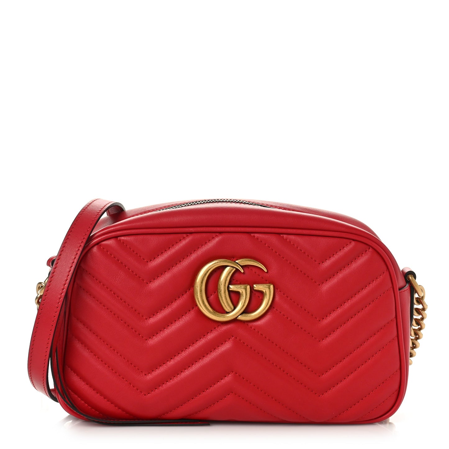 Calfskin Matelasse Small GG Marmont Chain Shoulder Bag Hibiscus Red