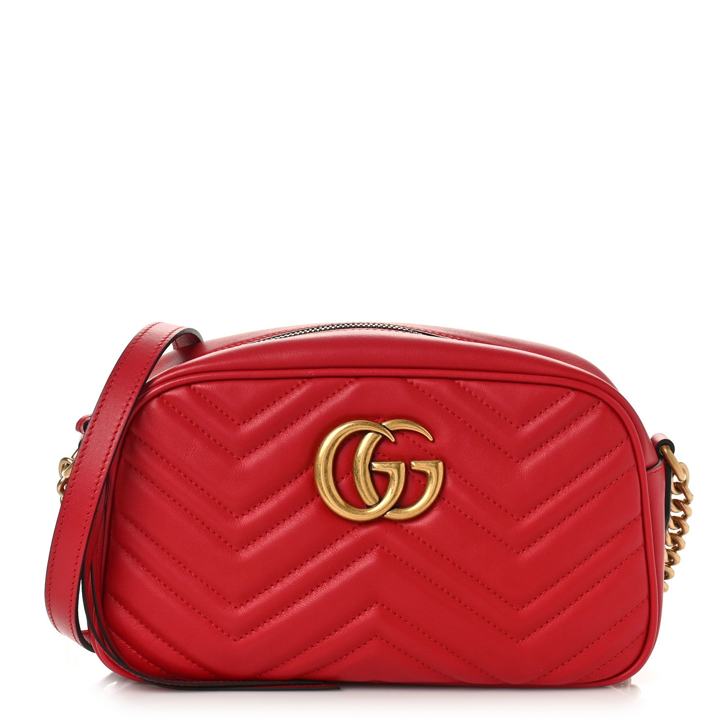 Gucci Calfskin Matelasse Small GG Marmont Chain Shoulder Bag Hibiscus Red 1 of 9