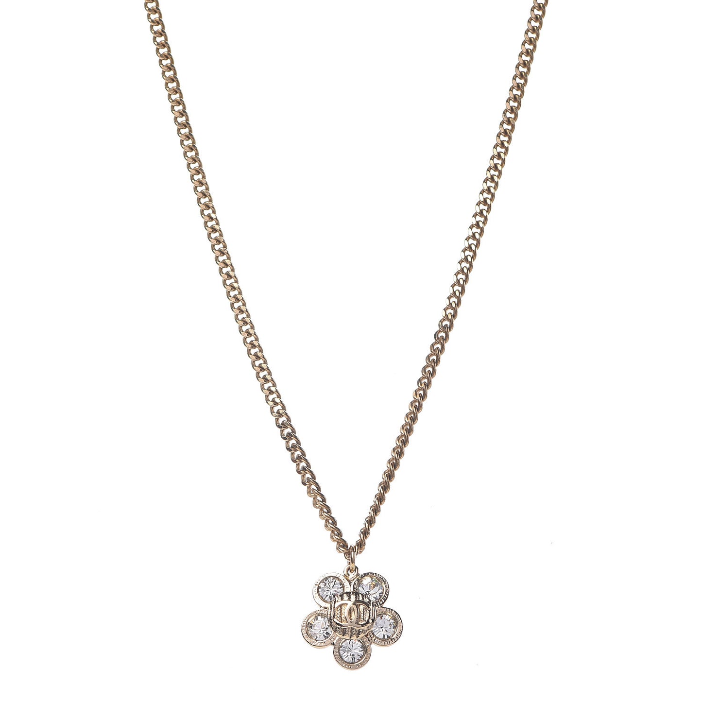 Crystal CC Flower Pendant Necklace Gold