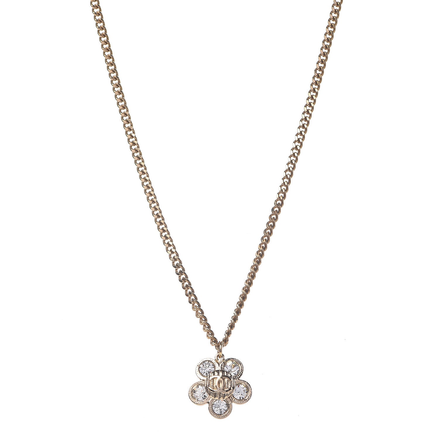 Chanel Crystal CC Flower Pendant Necklace Gold 1 of 7