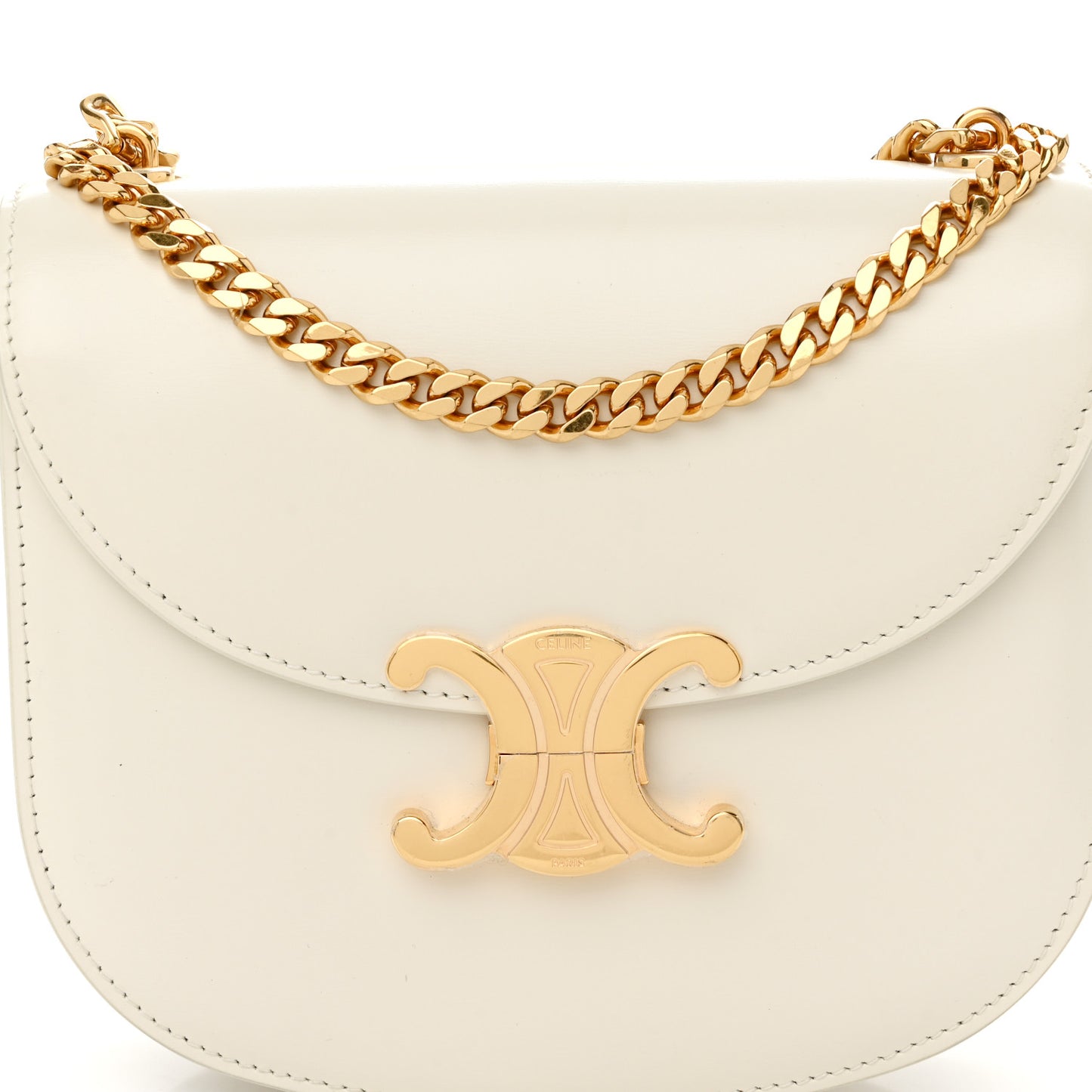 Shiny Calfskin Triomphe Chain Besace Clea White