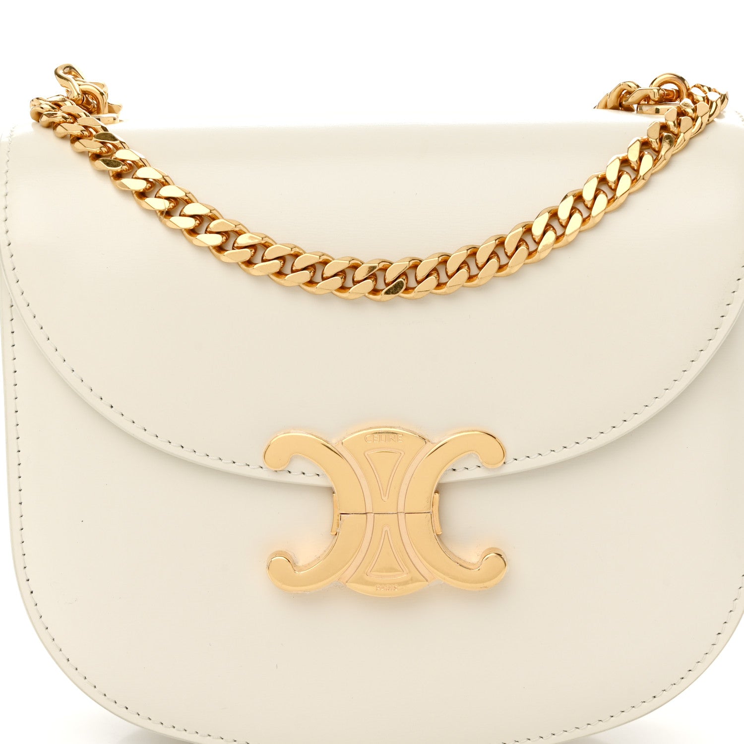 Celine Shiny Calfskin Triomphe Chain Besace Clea White 7 of 9