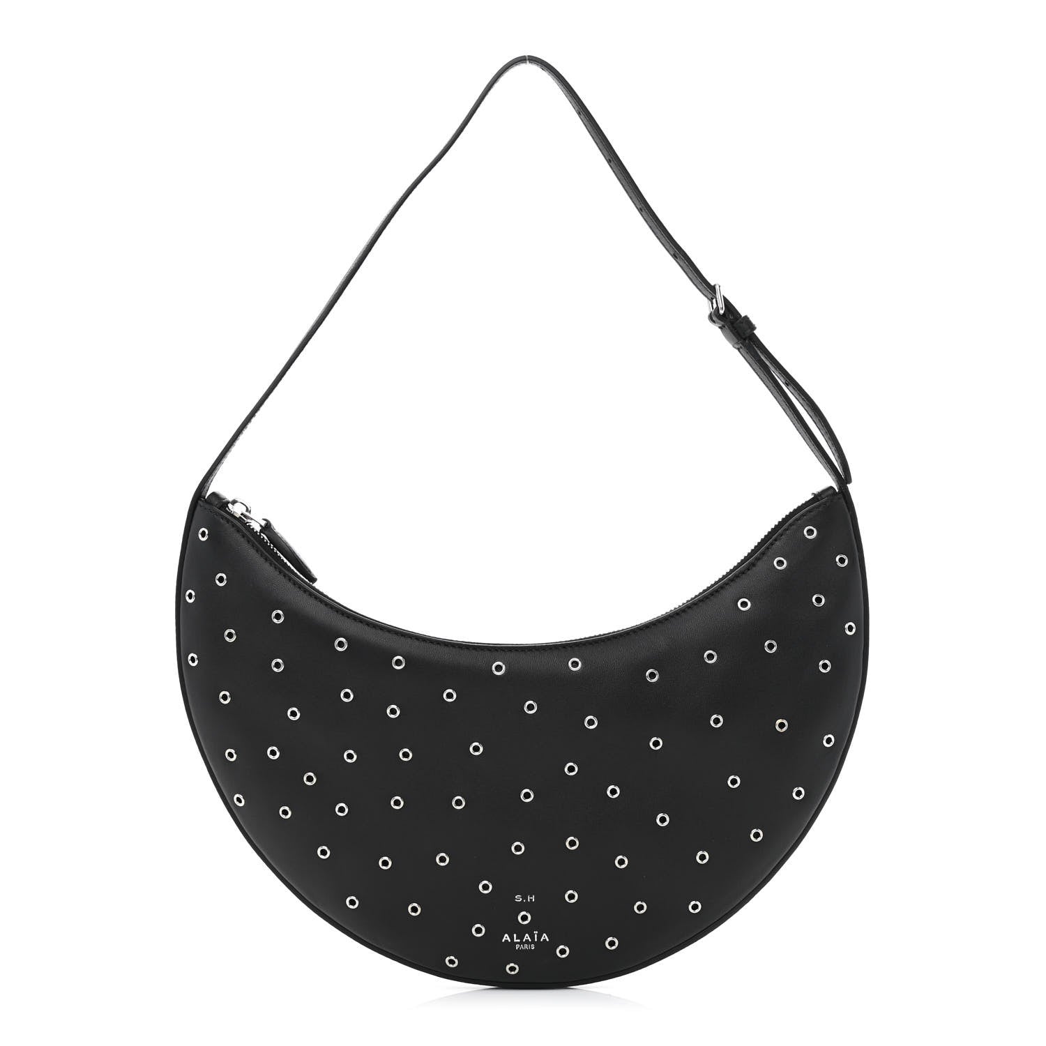 Alaia Lambskin Grommet One Piece Demi Lune Bag Black 1 of 9