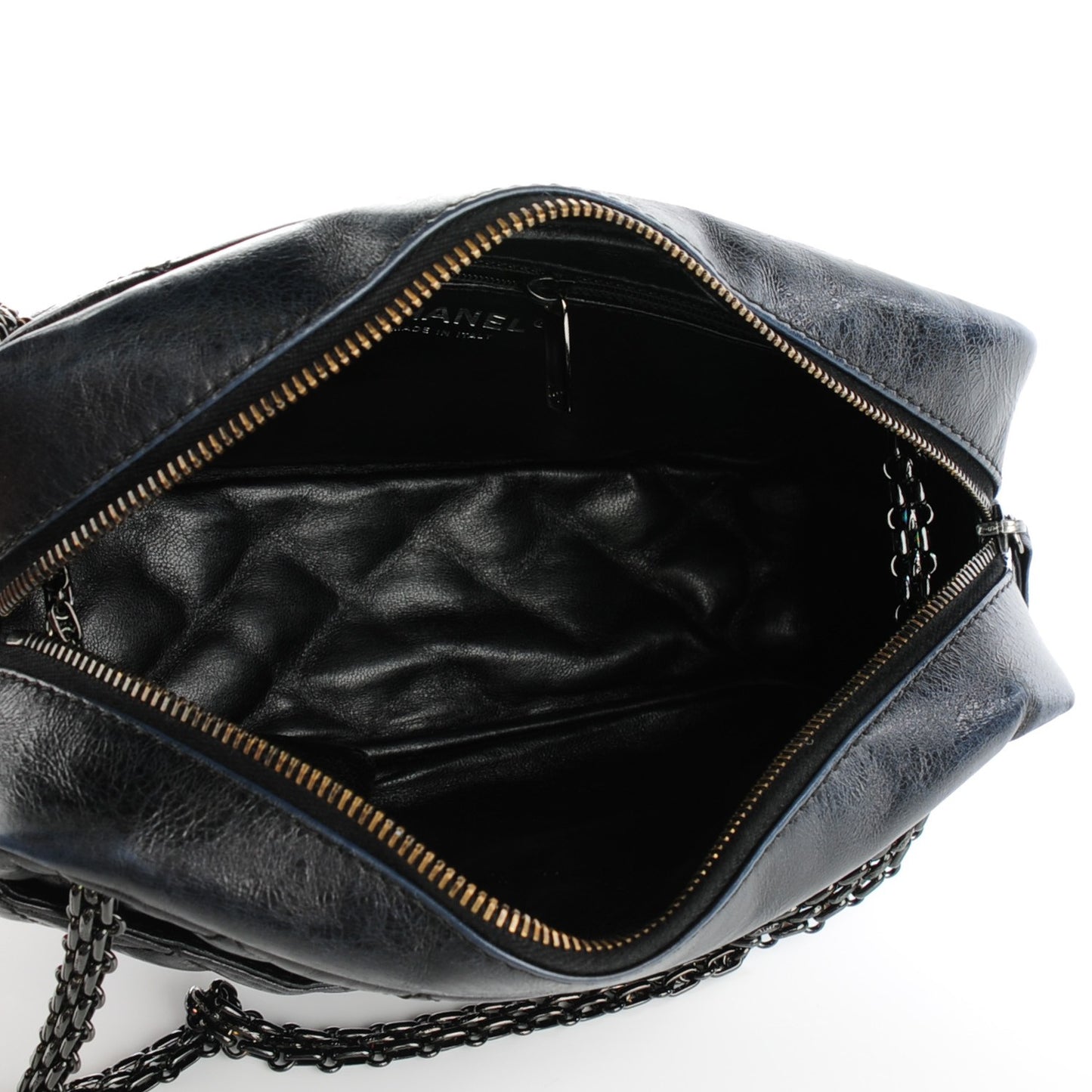 Metallic Aged Calfskin Quilted Medium Reissue Camera Case Black