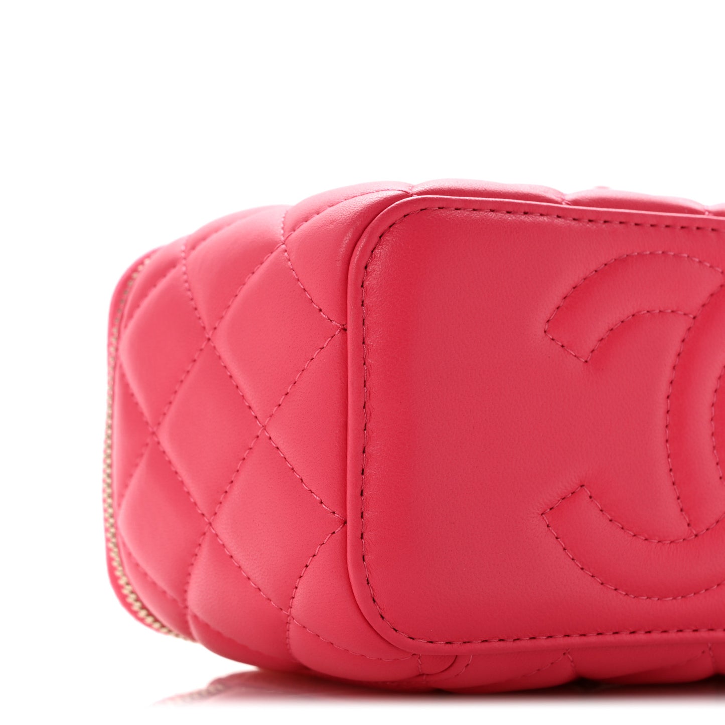 Lambskin Quilted Baguette Crystal Top Handle Vanity Case With Chain Fuchsia
