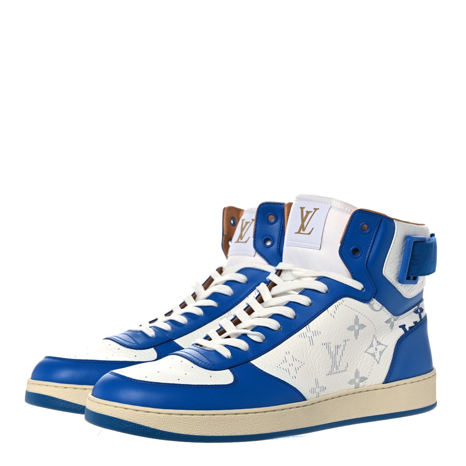 Louis Vuitton Calfskin Monogram Mens Rivoli High Top Sneakers 7.5 Blue 3 of 10