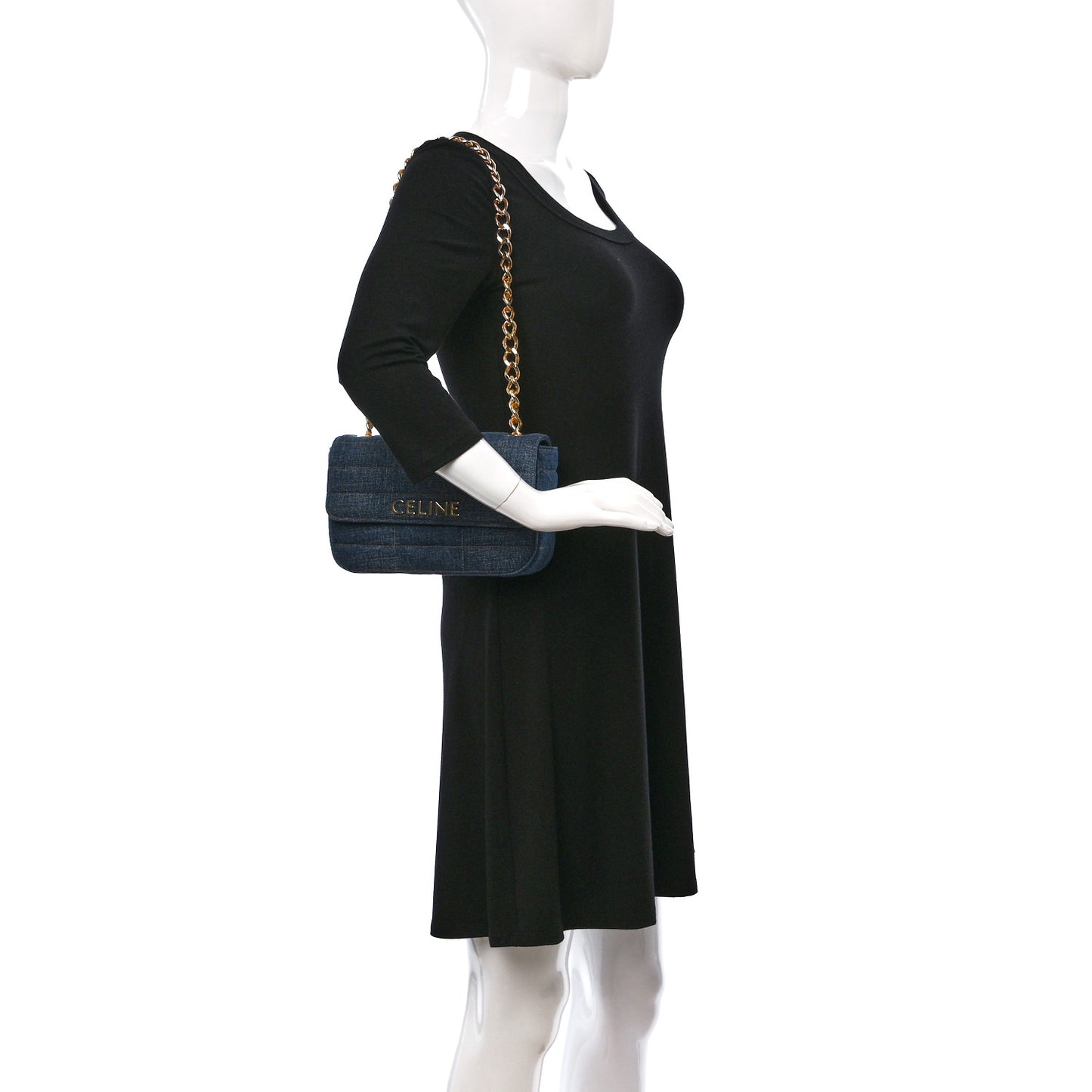 Denim Matelasse Chain Shoulder Bag Blue
