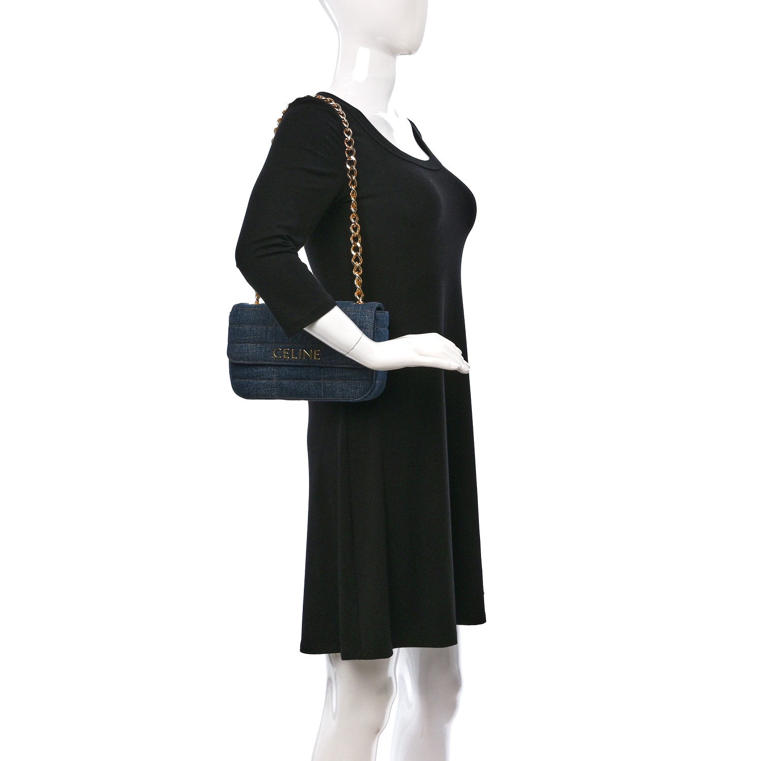 Celine Denim Matelasse Chain Shoulder Bag Blue 3 of 8