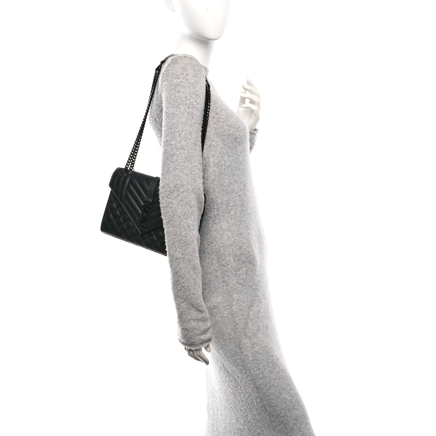 Saint Laurent Grain De Poudre Textured Mixed Matelasse Triquilt Medium Monogram Monochrome Satchel Black 2 of 11