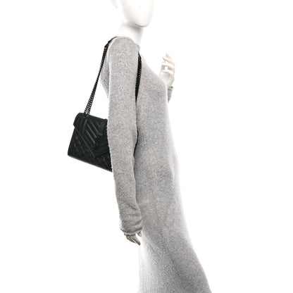Saint Laurent Grain De Poudre Textured Mixed Matelasse Triquilt Medium Monogram Monochrome Satchel Black 2 of 11