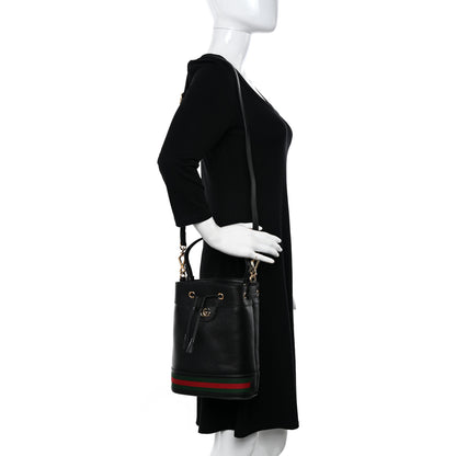 Gucci Glazed Textured Calfskin Web Small Ophidia Bucket Bag Black 2 of 10