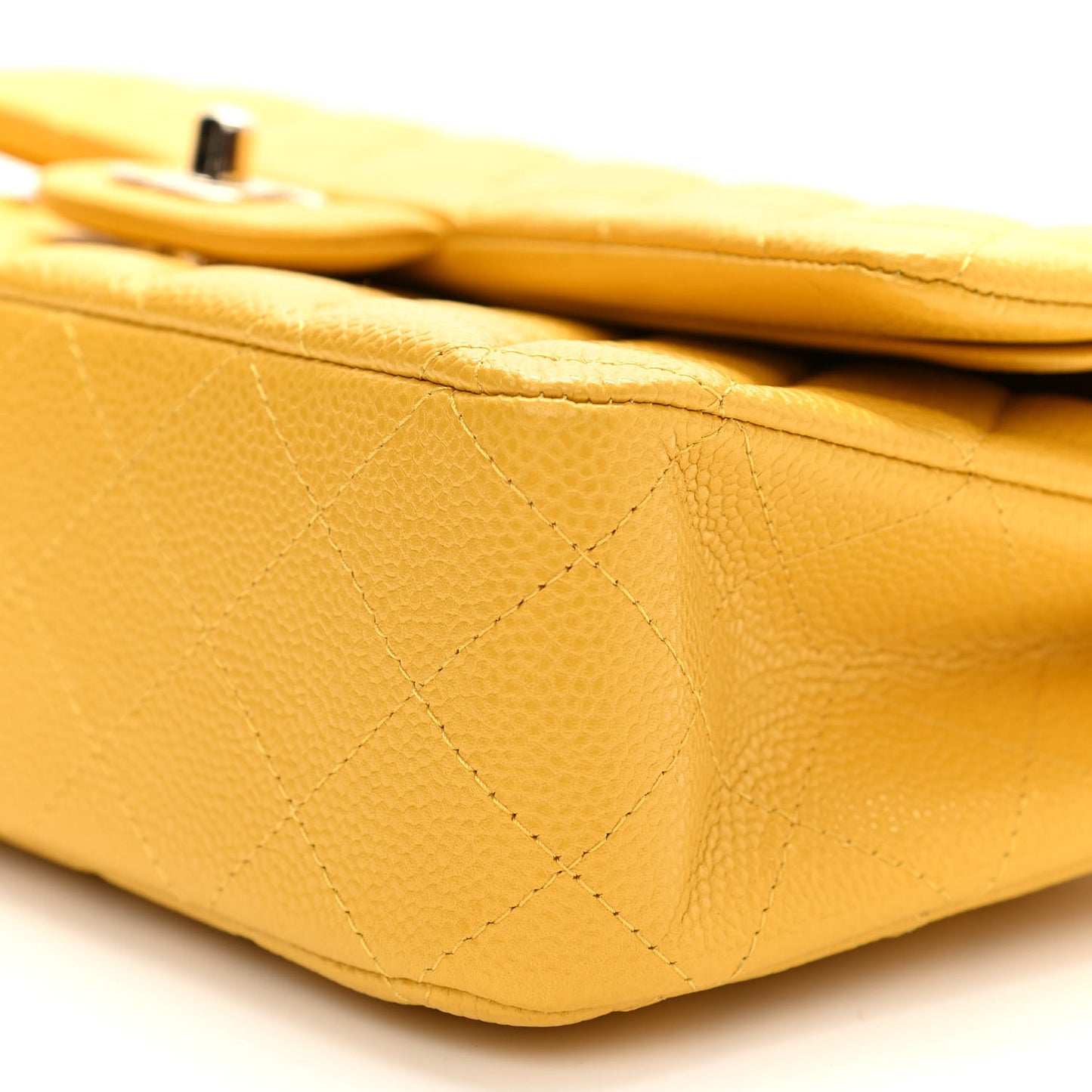 Caviar Quilted Medium Double Flap Yellow