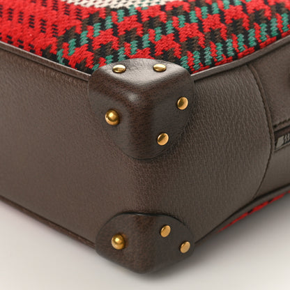 Gucci Cotton Wool Textured Calfskin Houndstooth Woven Square Messenger Bag Red Green Ivory Multicolor New Acero 9 of 9