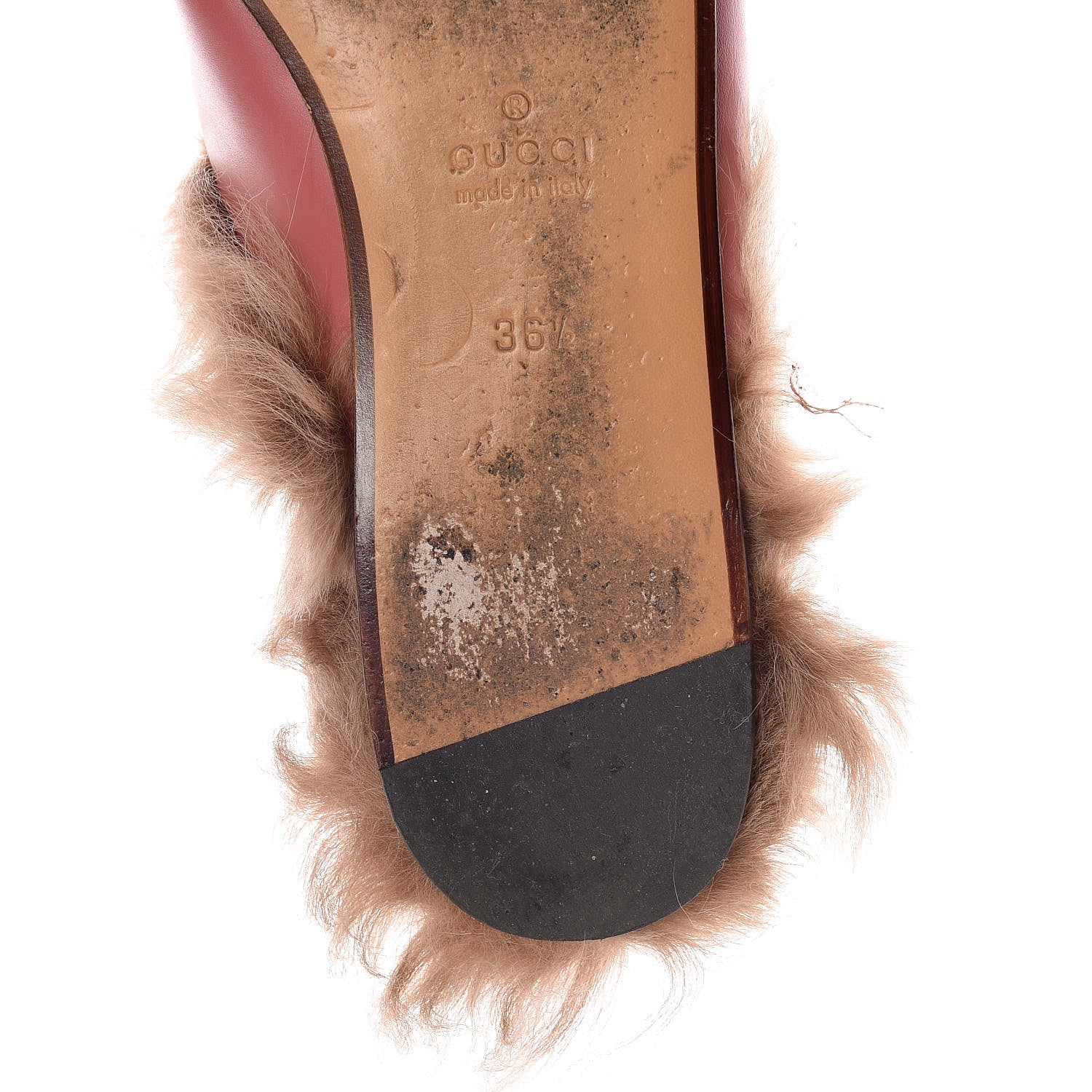 Gucci Calfskin Fur Womens Princetown Slippers 36.5 Lipstick Rose Natural 11 of 18