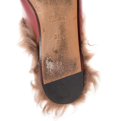 Gucci Calfskin Fur Womens Princetown Slippers 36.5 Lipstick Rose Natural 11 of 18