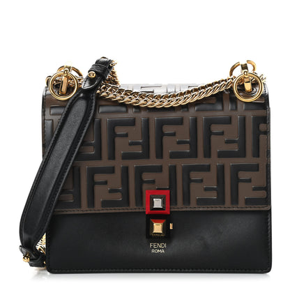 Fendi Vitello Liberty Bi-Color FF 1974 Embossed Small Kan I Shoulder Bag Black Maya 1 of 9