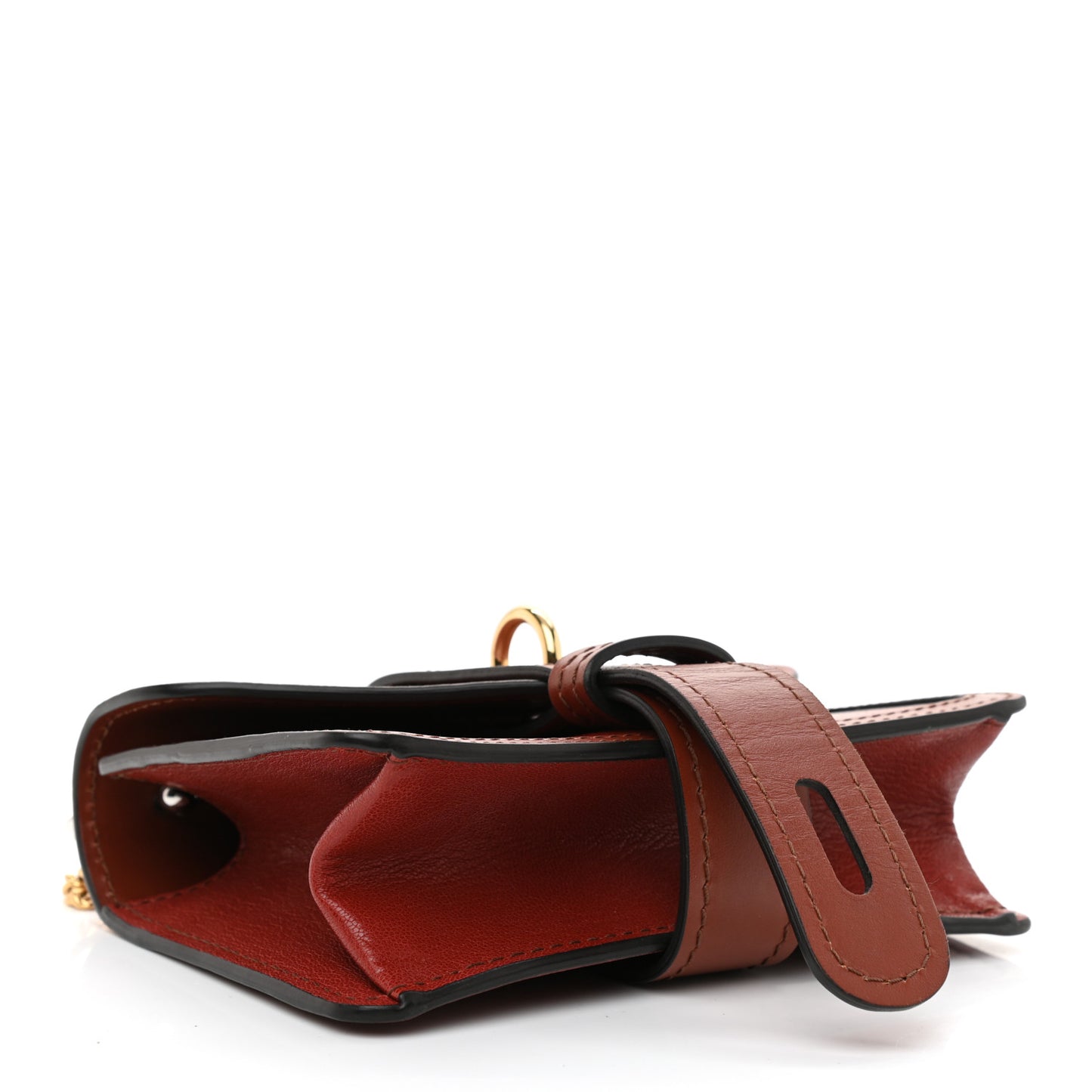 Shiny Goatskin Calfskin Mini Aby Chain Shoulder Bag Sepia Brown