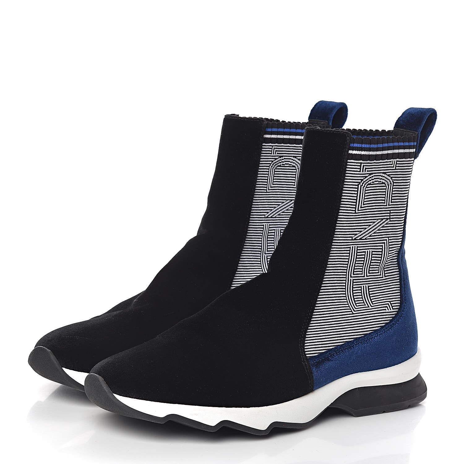 Fendi Velvet Stretch Logo High Top Sneakers 39 Black Blue 3 of 10