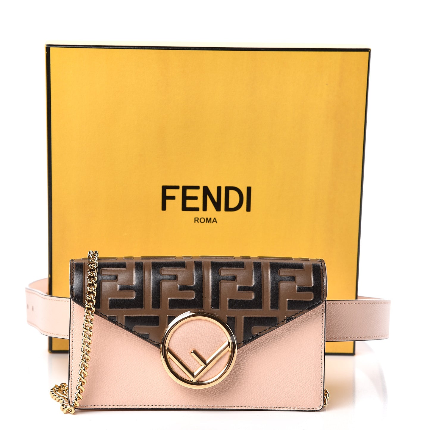 Vitello Cruise F is Fendi Bi-Color FF 1974 Embossed Envelope Belt Bag Maya Black Light Rose