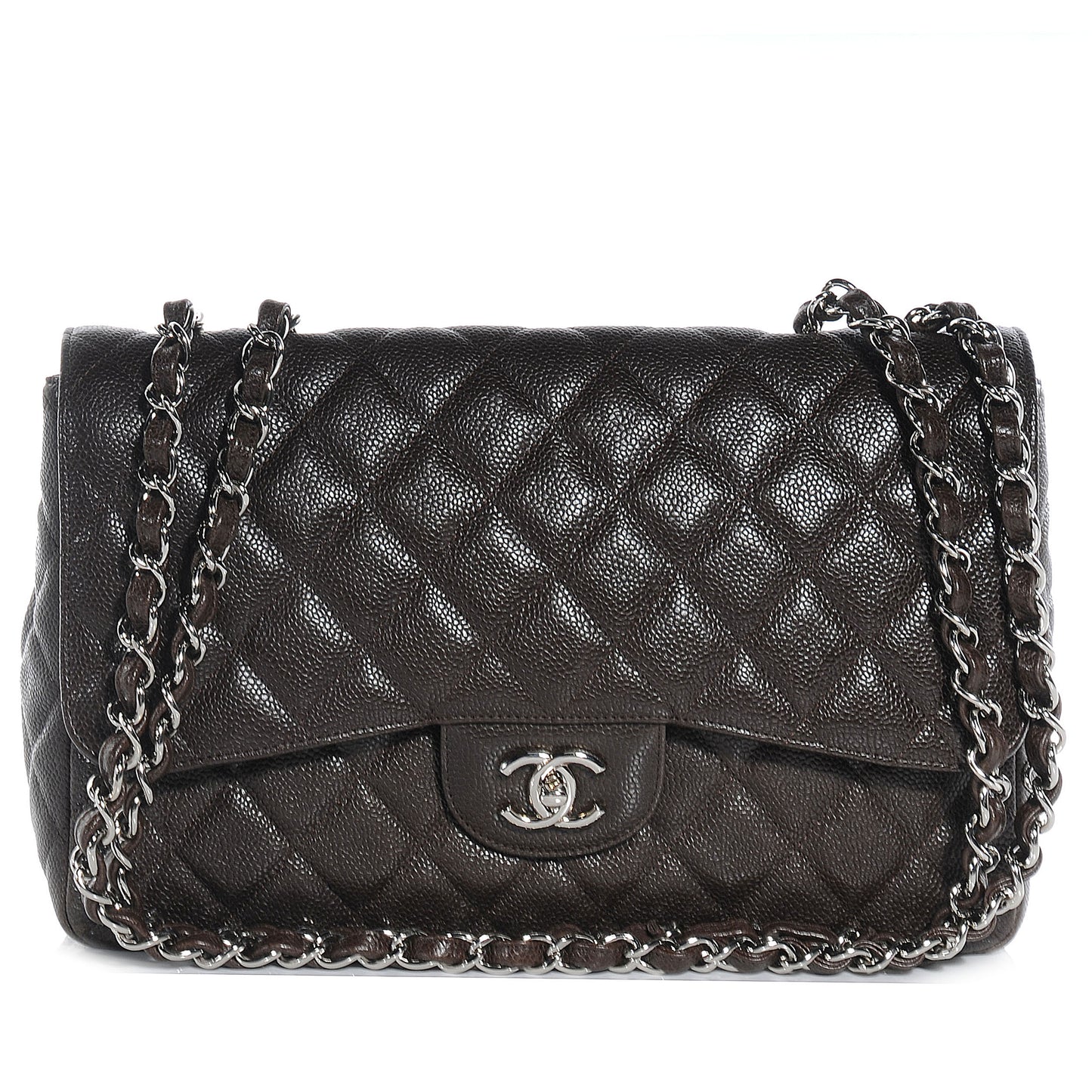 Caviar Jumbo Single Flap Dark Brown