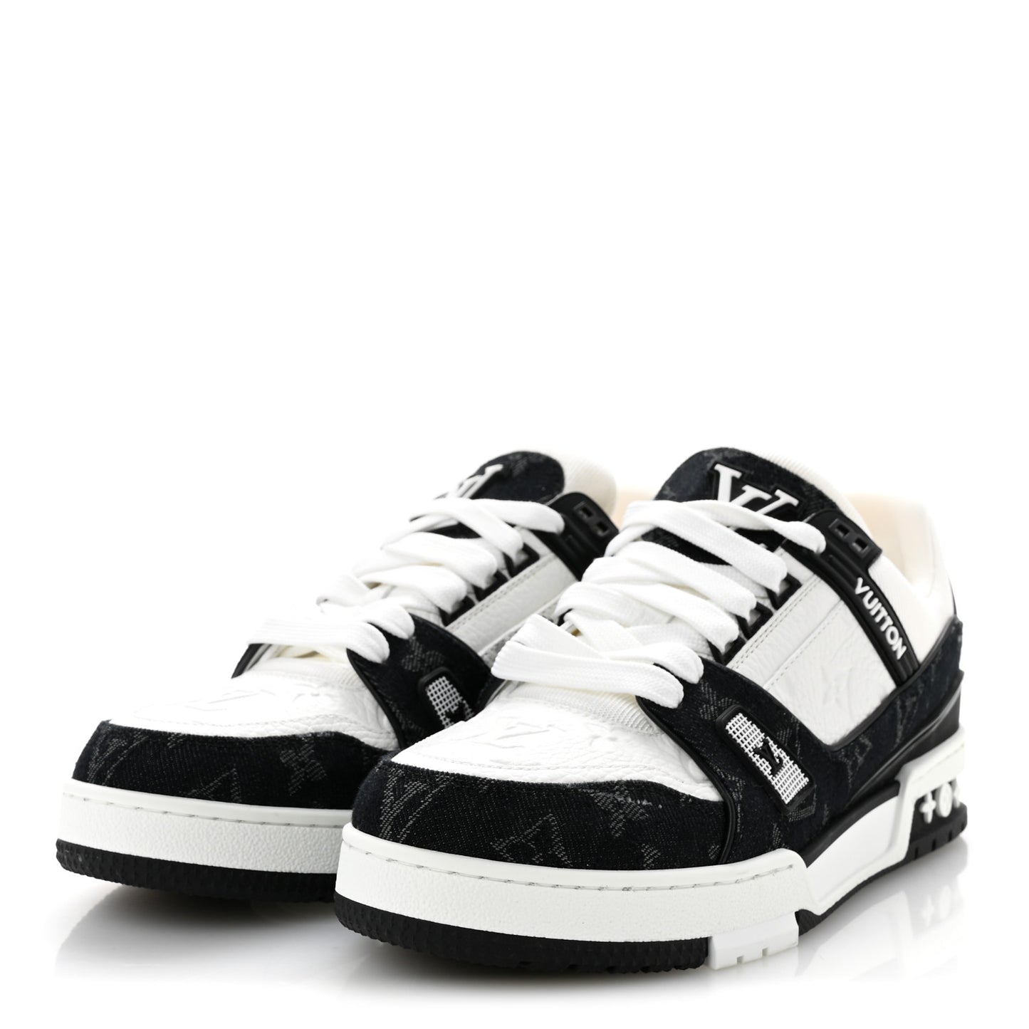 Calfskin Monogram Denim Womens LV Trainer Sneakers 39 Black