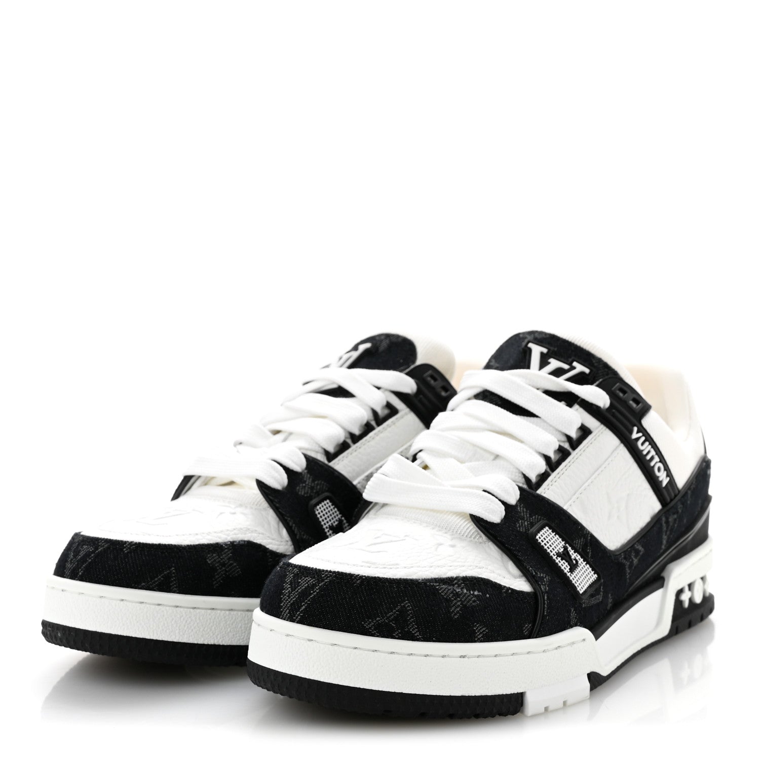 Louis Vuitton Calfskin Monogram Denim Womens LV Trainer Sneakers 39 Black 4 of 8
