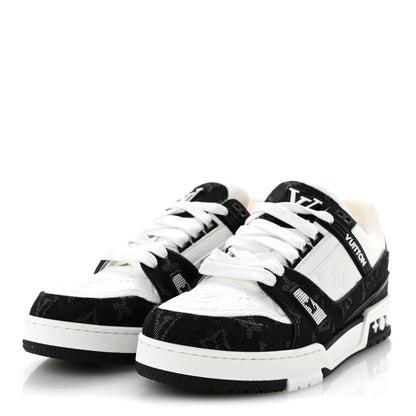 Louis Vuitton Calfskin Monogram Denim Womens LV Trainer Sneakers 39 Black 4 of 8