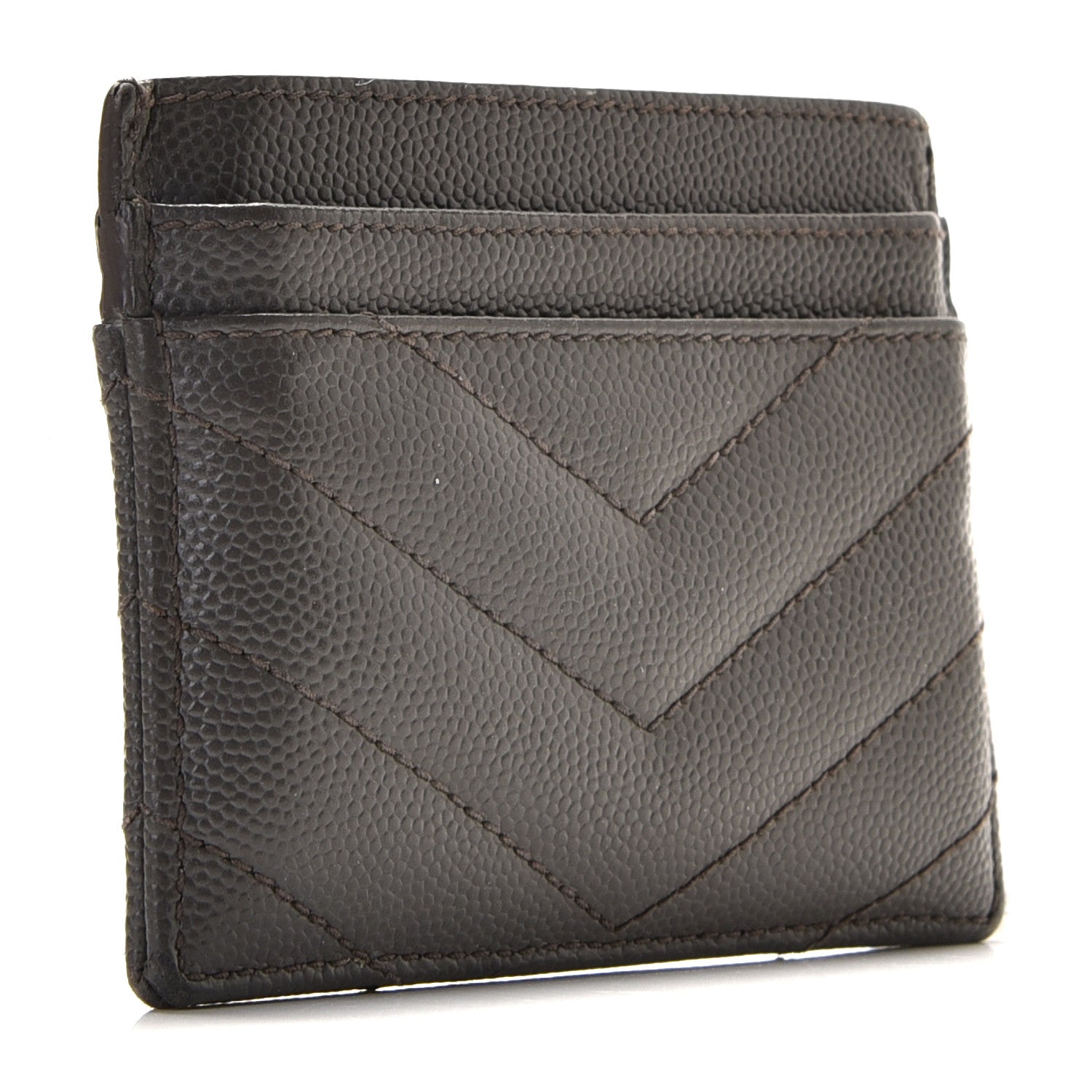 Saint Laurent Grain De Poudre Matelasse Chevron Monogram Credit Card Case Coal 3 of 8