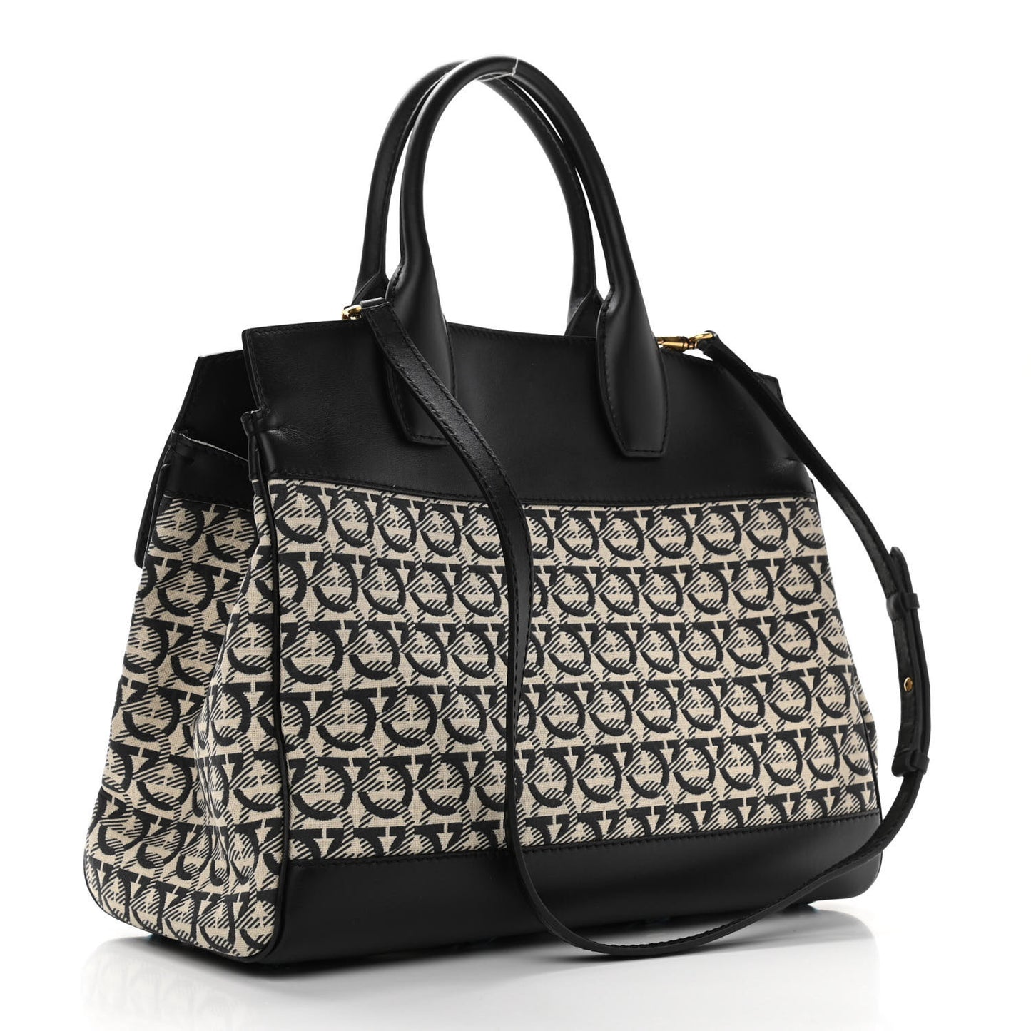 Canvas Calfskin Gancini The Studio Bag Black Beige
