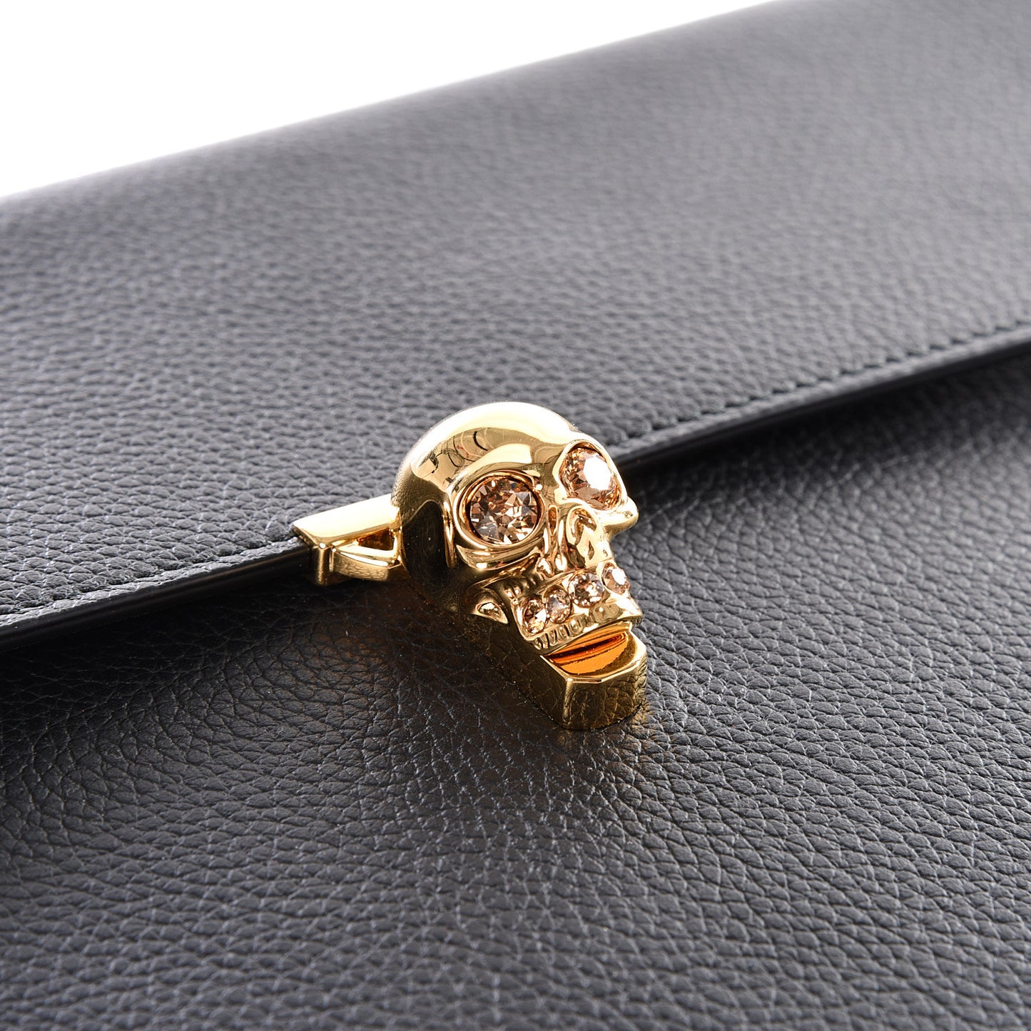Calfskin Skull Envelope Clutch Black