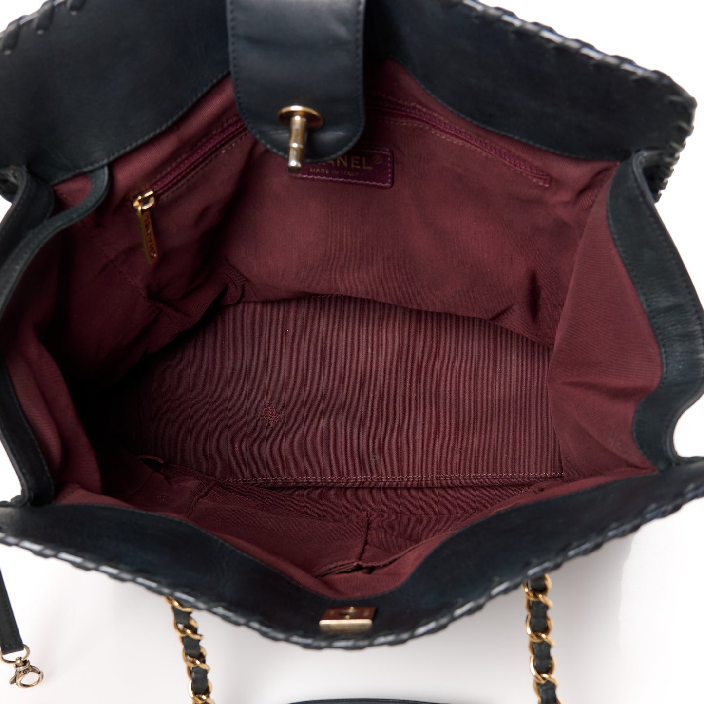 Iridescent Calfskin Quilted Happy Stitch Shopping Tote Black