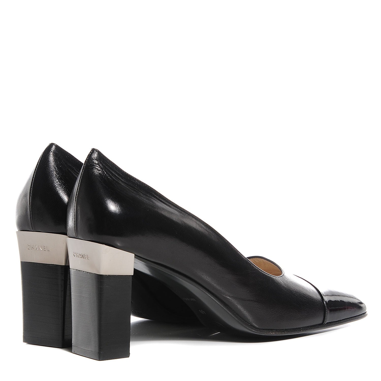 Chanel Leather Cap Toe Pumps 40 Black 4 of 6