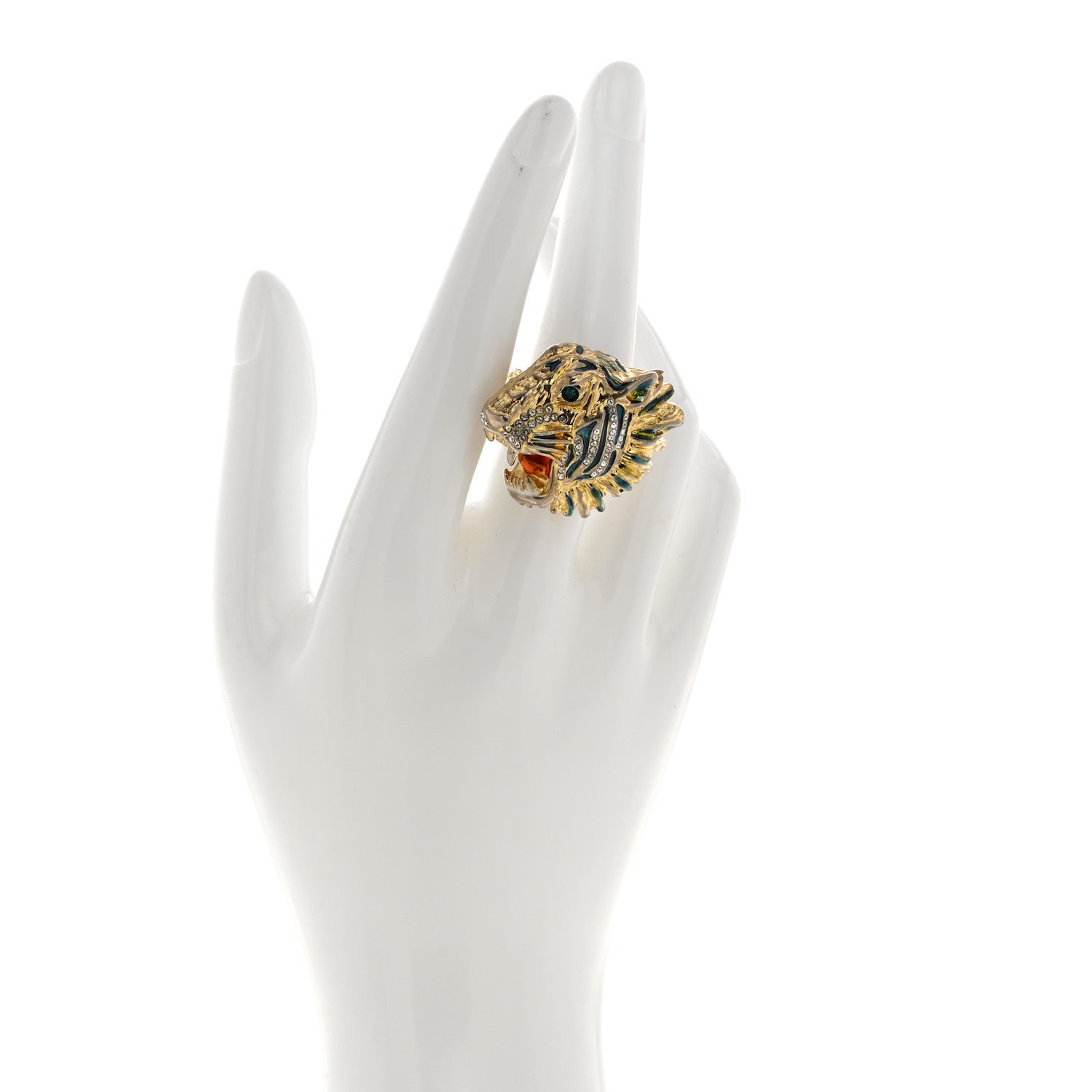 Gucci Metal Crystal Lion Head Ring S Aged Gold Multicolor 2 of 6