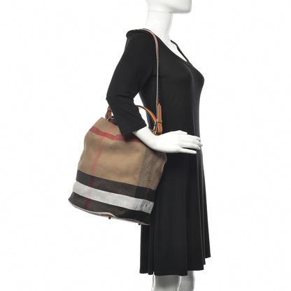 Burberry Canvas Mega Check Medium Ashby Hobo Saddle Brown 2 of 18
