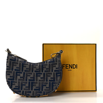 Fendi Chenille Vitello Grace FF 1974 Mini Fendigraphy Hobo Bag Blue 11 of 11