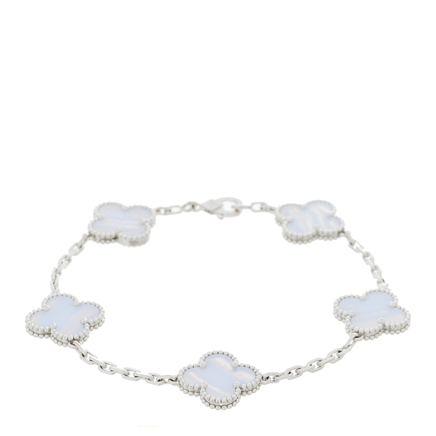 18K White Gold Chalcedony 5 Motifs Vintage Alhambra Bracelet