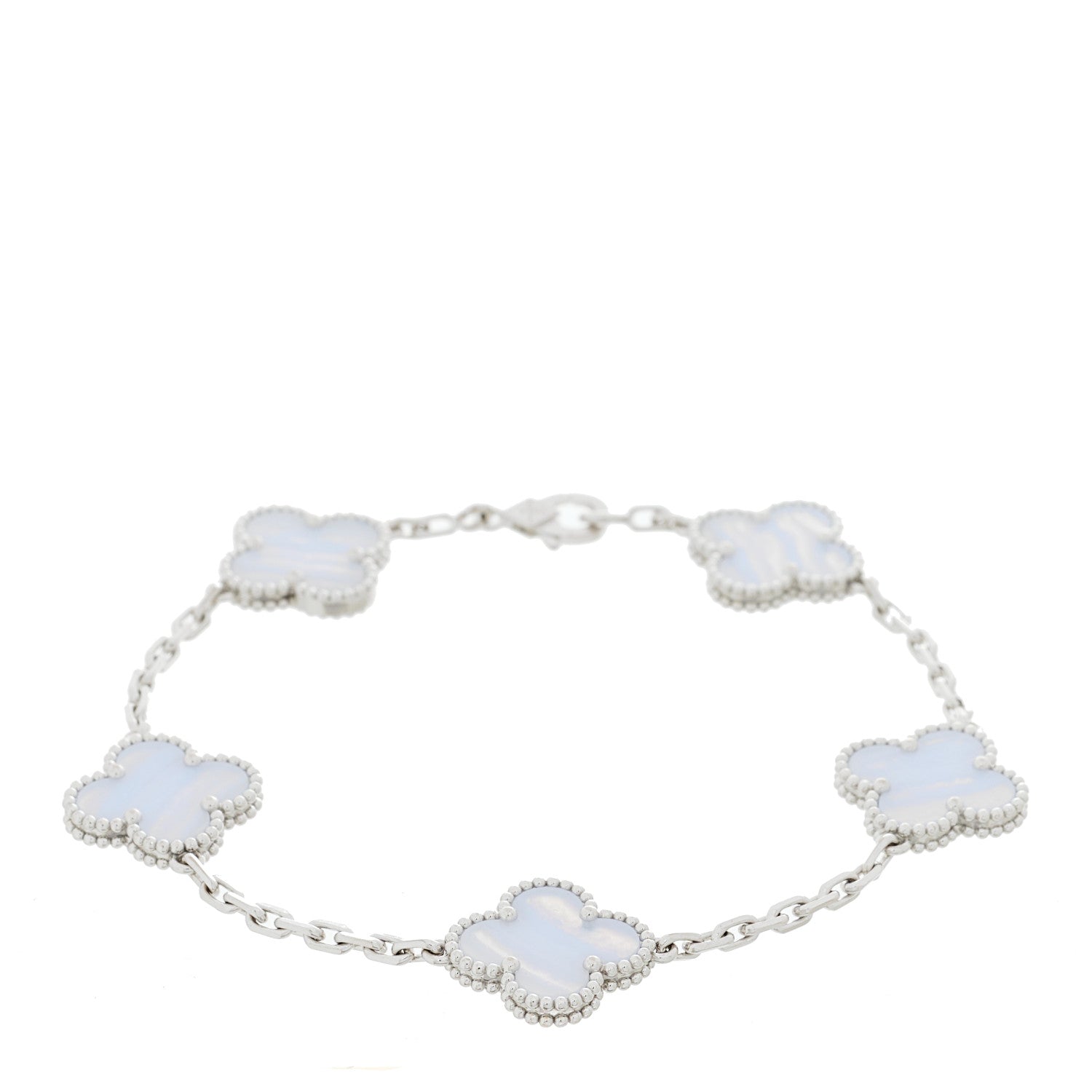 Van Cleef & Arpels 18K White Gold Chalcedony 5 Motifs Vintage Alhambra Bracelet 1 of 4