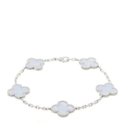 Van Cleef & Arpels 18K White Gold Chalcedony 5 Motifs Vintage Alhambra Bracelet 1 of 4