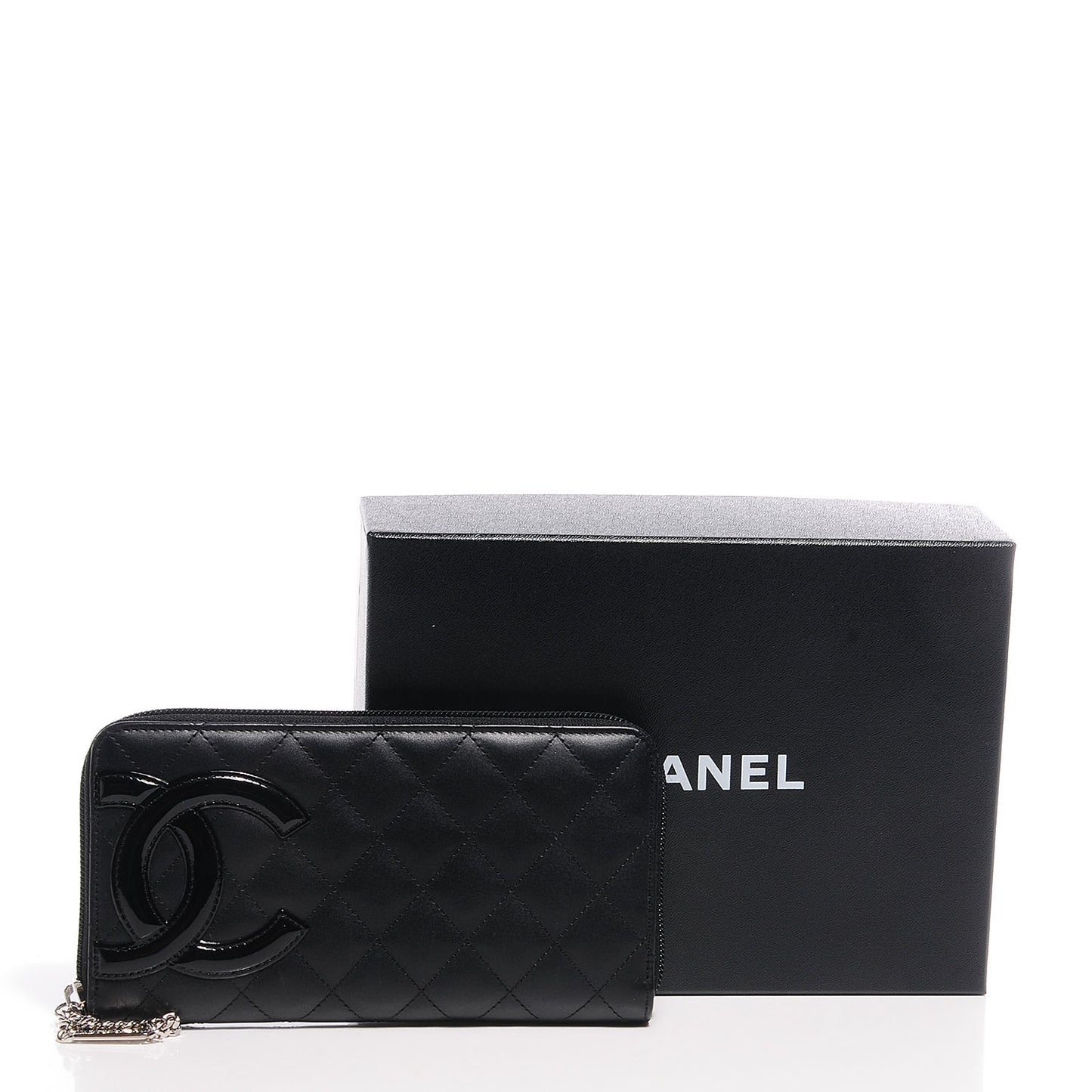 Calfskin Quilted Cambon Large Gusset Zip Around Wallet Black