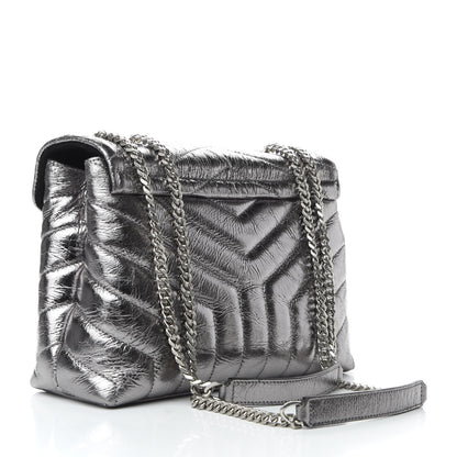 Saint Laurent Metallic Calfskin Y Quilted Monogram Small Loulou Chain Satchel Acciaio 4 of 10