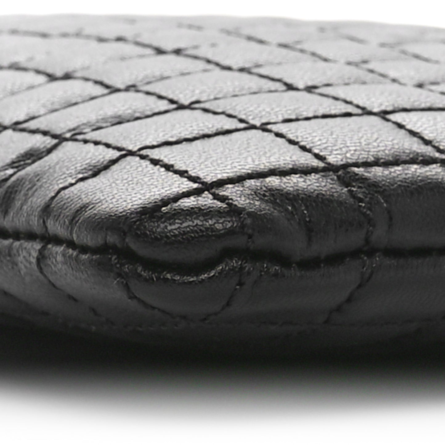 Calfskin Quilted C Charm Pouch Black