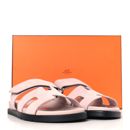 Hermes Suede Goatskin Womens Chypre Sandals 37 Rose Porcelaine 9 of 9