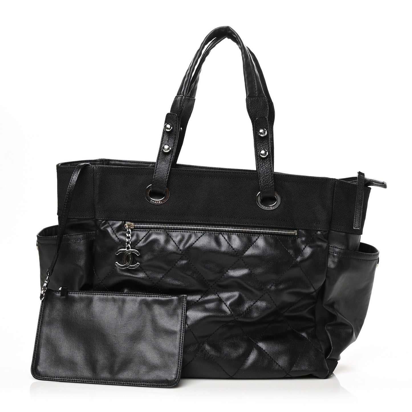 Coated Canvas Quilted Large Paris Biarritz Tote Black