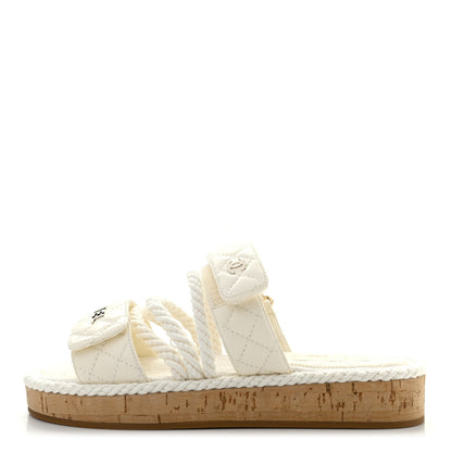Chanel Cord Lambskin Quilted Logo Mules 36 White 1 of 7