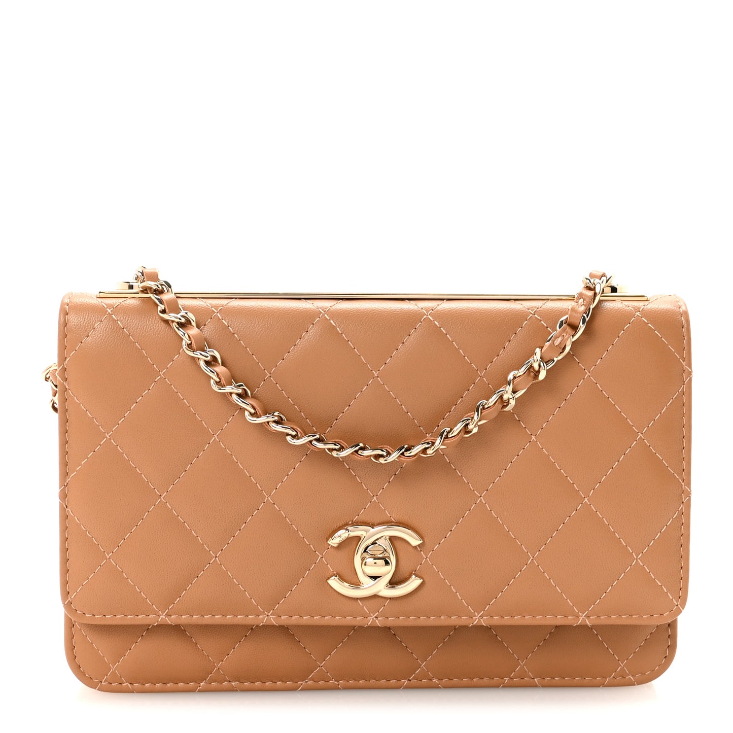 Lambskin Quilted Trendy CC Wallet On Chain WOC Camel