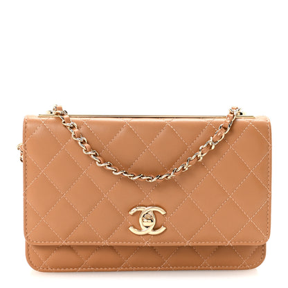 Chanel Lambskin Quilted Trendy CC Wallet On Chain WOC Camel 1 of 12