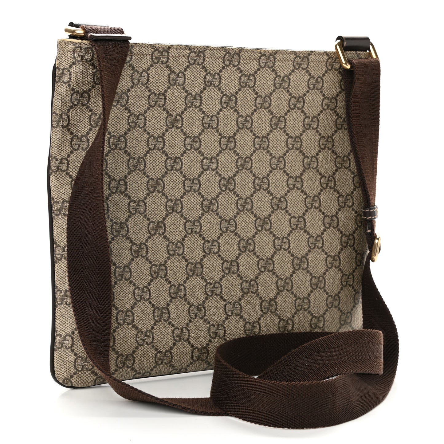 GG Supreme Monogram Selleria Calfskin Small Flat Side Zip Messenger Bag Beige Ebony Cocoa Dark Chocolate