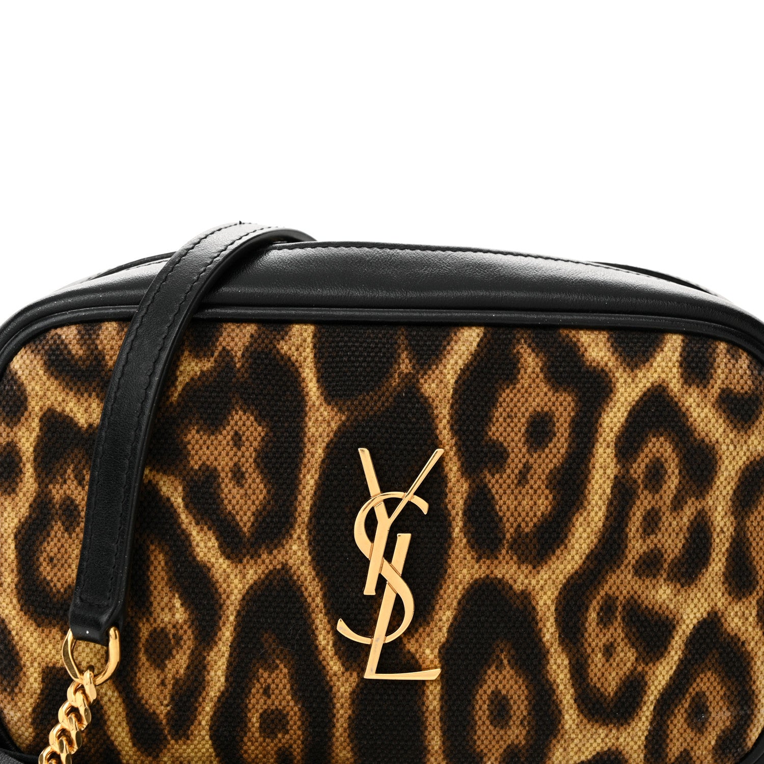 Saint Laurent Canvas Calfskin Leopard Print Monogram Mini Lou Camera Bag Brown 8 of 11