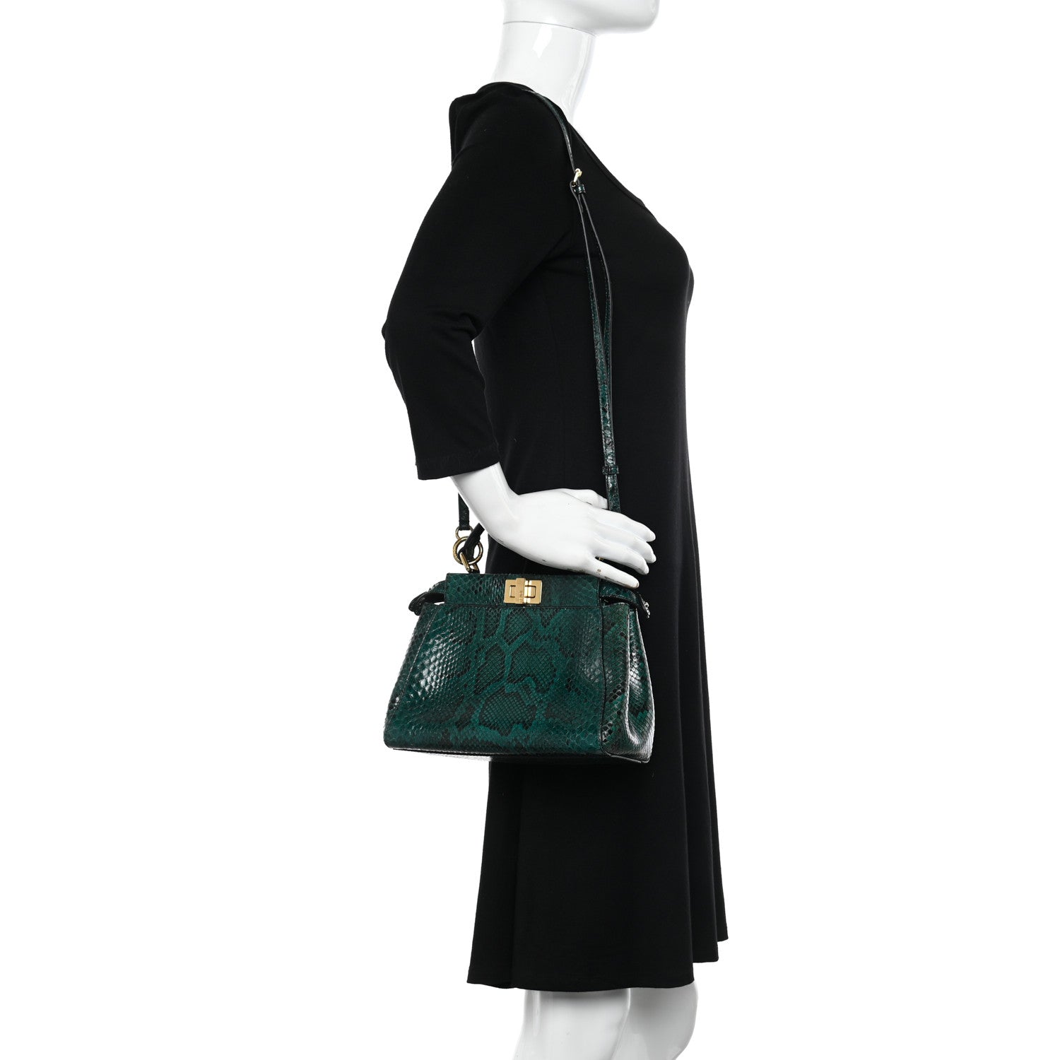 Fendi Snakeskin Shiny Nappa Mini Peekaboo Iconic Satchel Green 2 of 10