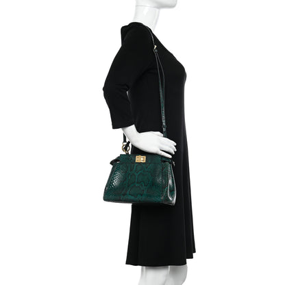 Fendi Snakeskin Shiny Nappa Mini Peekaboo Iconic Satchel Green 2 of 10